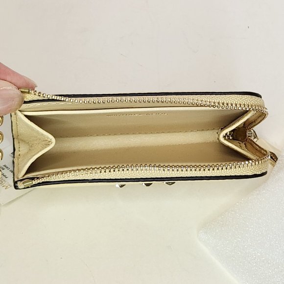 Michael Kors Piper Small Chain Zip Card Case Pebbled Leather - Buttermilk - NWT - Picture 6 of 9